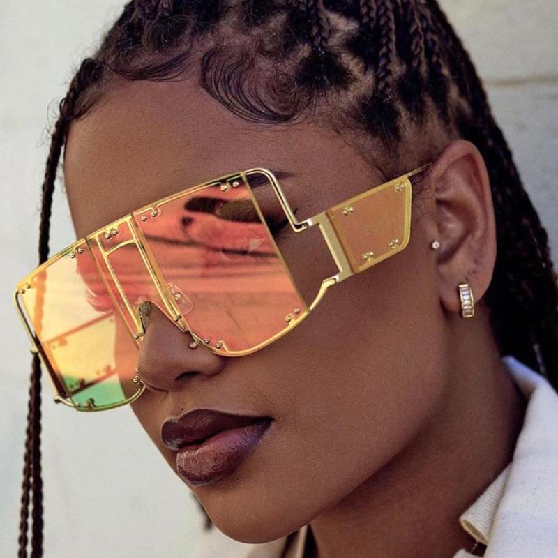 

Sunglasses Metal Rivet Big Frame Oversized Square Women Gradient Mirror Shades Retro Flat Top Sun GlassesSunglassesSunglasses