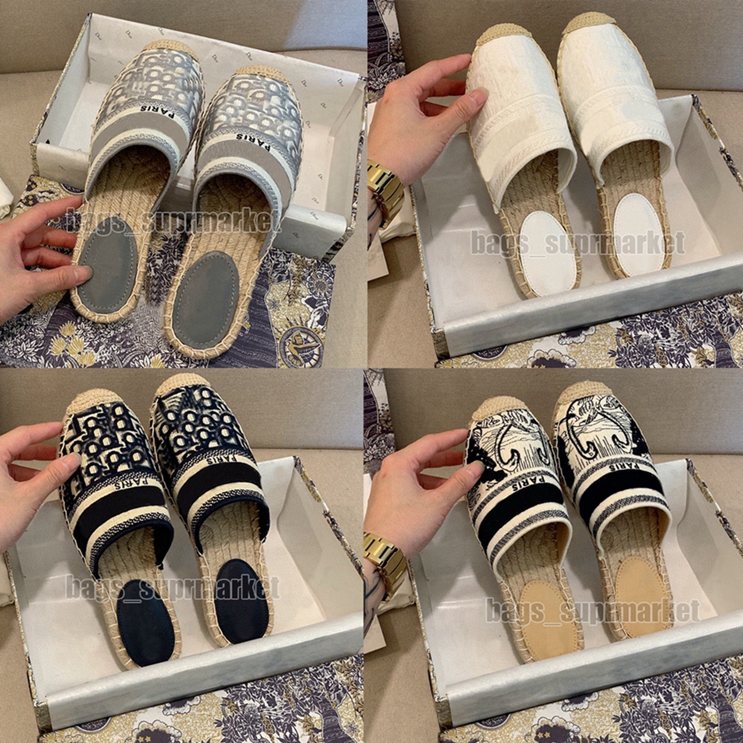 

women luxury casual sandal shoes straw espadrilles summer designers ladies flat beach half slippers fashion woman loafers fisherman canvas shoe with box, 5a