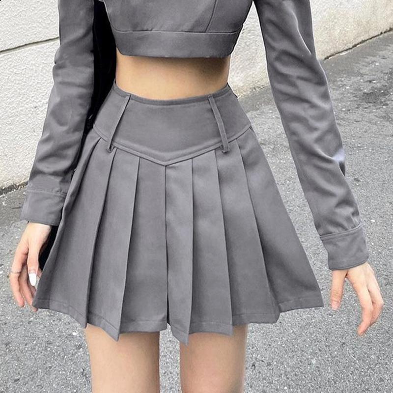 

Skirts Japanese Harajuku Preppy Pleated Skirt Fairycore High Waist Jk Uniform Vintage Gray Kawaii Korean Mini Women Chic Bottom