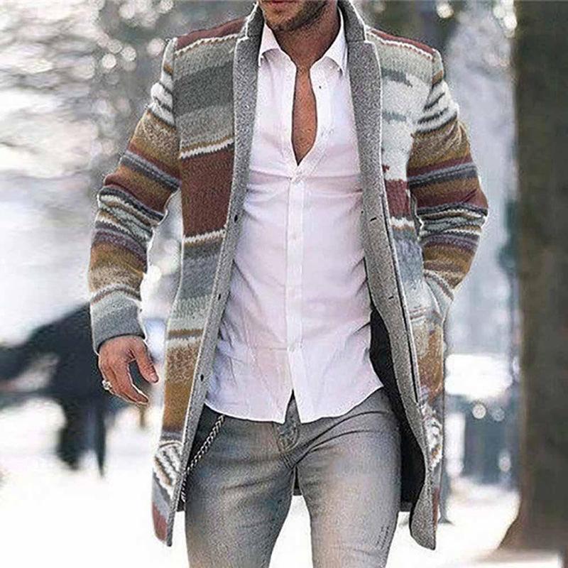 

Men' Trench Coats Men Casual Long Jacket Printed Cardigan Top Overcoat 2022 Winter Warm Outwear Striped Fashion Coat Parkas Male ClothesMen, Green