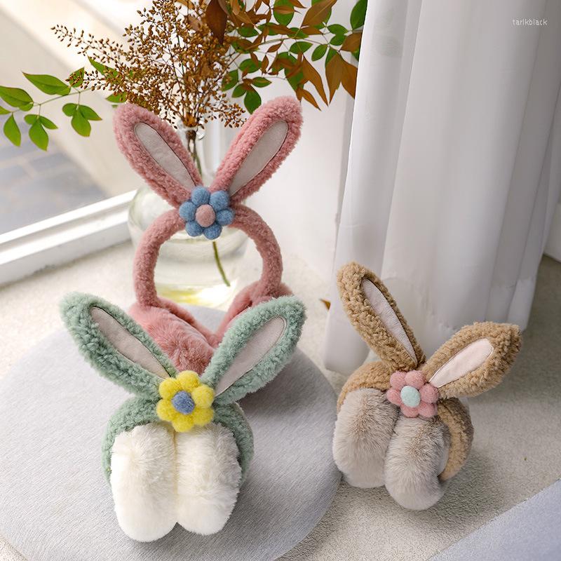 

Berets Women's Fashion Winter Warm And Cold Proof Foldable Earmuffs Lovely Flowers Plush Student Cartoon Ear Warming BagBerets