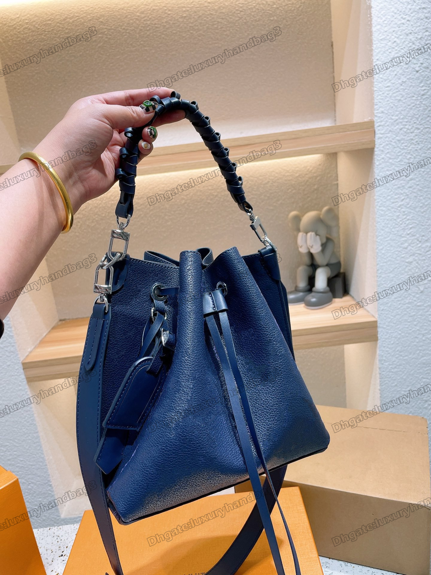 

Navy Blue Flight Mode Collection Muria Tote Bag Perforated Calfskin Bella Bucket Bag Petit Palais designer handbags Women Luxurys designers Bags
