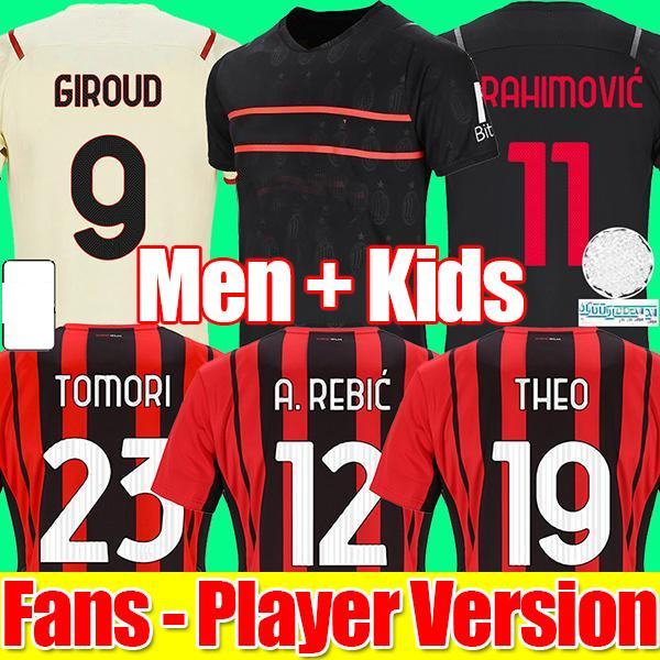 

21 22 AC Fans Player version soccer jerseys TOMORI GIROUD BOURÉ MAIGNAN IBRAHIMOVIC KESSIE football shirt 2021 2022 4th TONALI PAQUETA BENNACER REBIC milan men kids, Men home