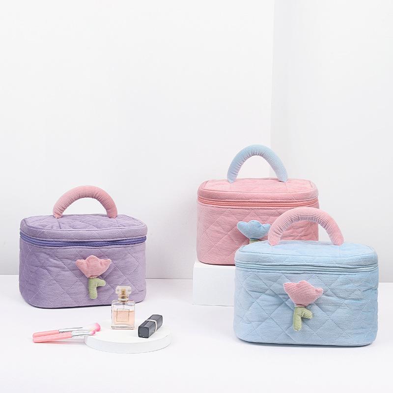 

Cosmetic Bags & Cases Corduroy Travel Bag Purses Women Large Capacity Zipper Handbag Make Up Organizer Portable Makeup Storage BagCosmetic, Blue