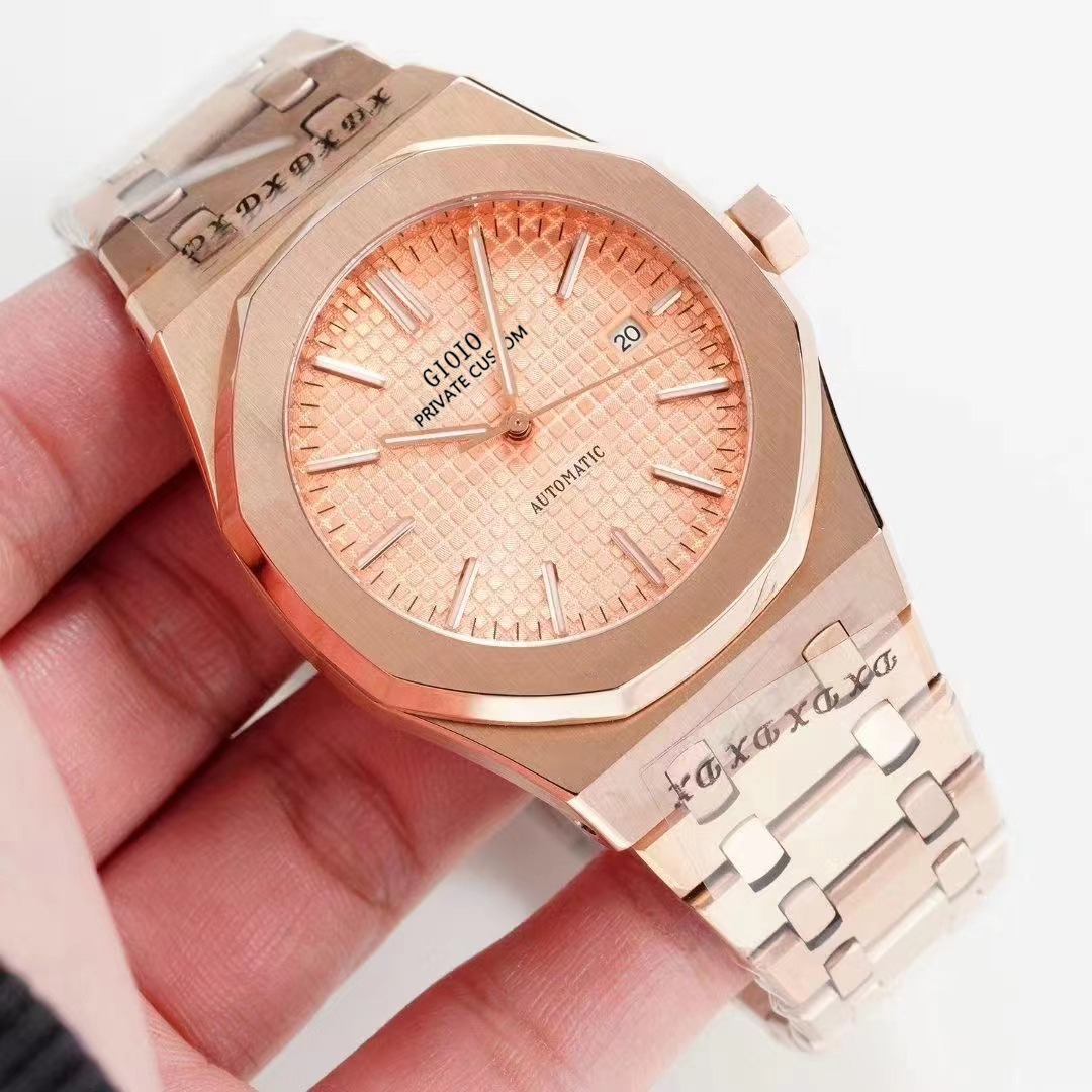

Men's automatic watch black blue gray rose gold stainless steel strap, 10