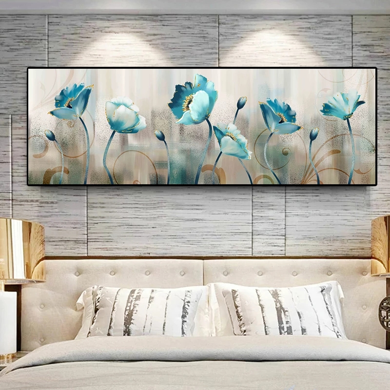 

Abstract Blue Flowers Canvas Painting Cuadros Posters and Prints Wall Art Pictures For Living Room Home Decoration