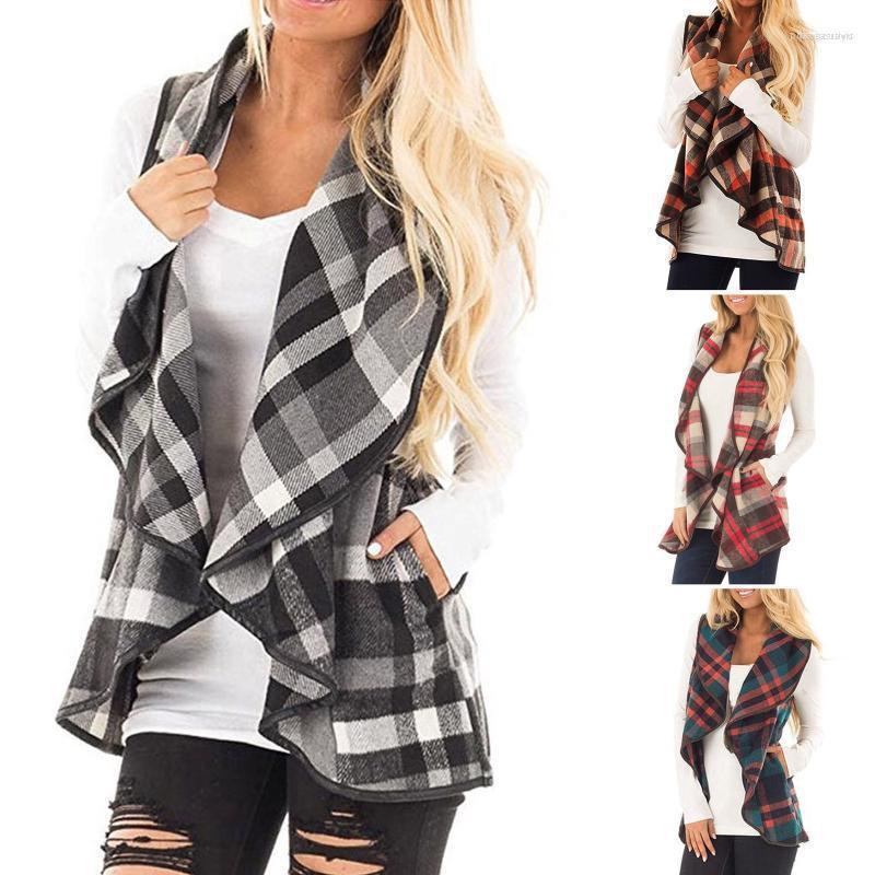

Women' Vests Plaid Vest Womens Sleeveless Pockets Jackets Ruffles Lapel Open Front Cardigan Sherpa Jacket Ladeis Elegant Phin22, Fuchsia