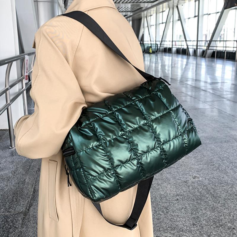 

Evening Bags Nylon Waterproof Grid Soft High Capacity Bucket Blue Crossbody Shoulder Bag For Women 2022 Winter Shopper Travel Handbags Totes, Style2-blue