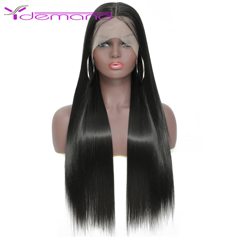 Wig en dentelle synthétique pour les femmes noires de 24 pouces de long perruque de cheveux droits taille moyenne