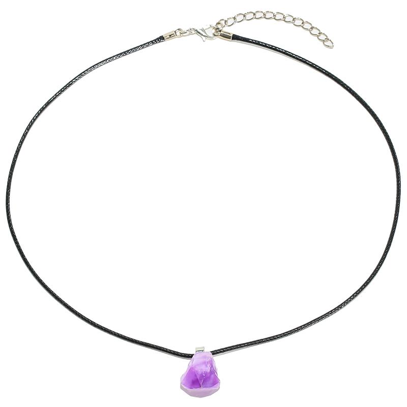 

Pendant Necklaces 1piece Irregular Purple Natural Stone Necklace For Men Women Wax Line Rope Chain Short Choker