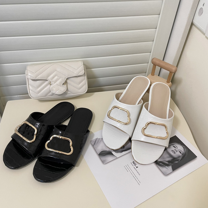 

2022 Oval GOLD BB Mule Sandal Women Slippers Patent Shiny Black White Leather Slip On Flat Slides Beash Pool Shoes Flats Sandals Flip Flops BALNCIAGs Metal Buckle, Fill postage
