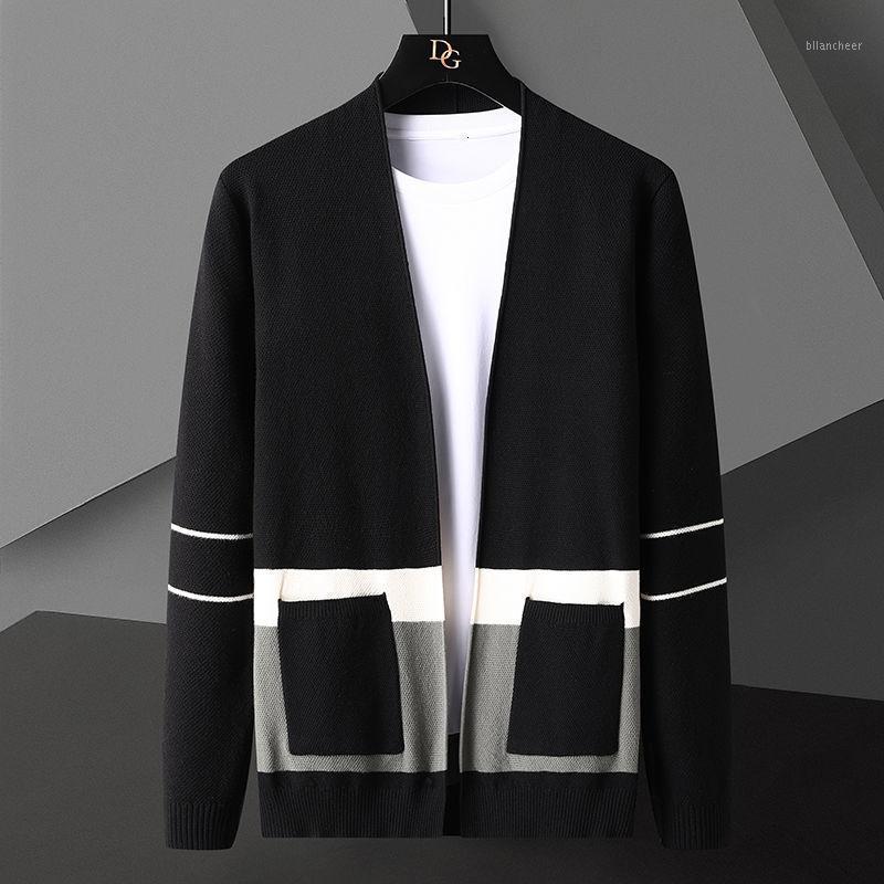 

Men's Sweaters 2022 Spring Autumn Color Contrast Patchwork Cardigan Sweater Streetwear Pocket Fashion Jacket Coat, Black