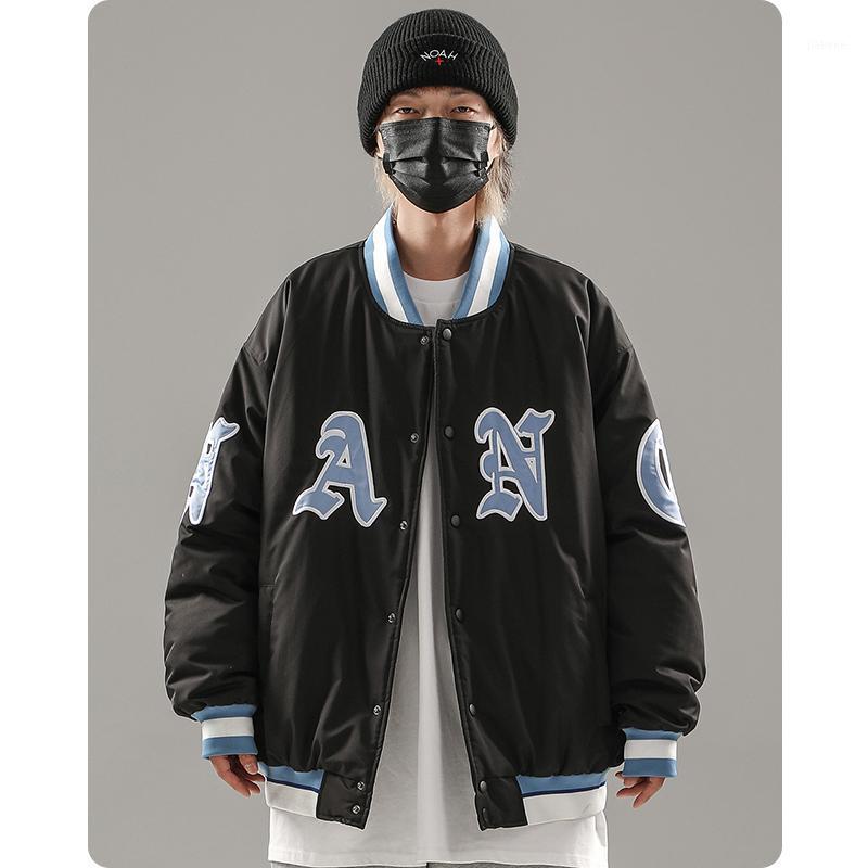

Men's Jackets Heavyweight Thickening Clothes Winter Varsity Wadded Jacket Harajuku Hiphop Streetwear High Street Oversize Embroidery, Black