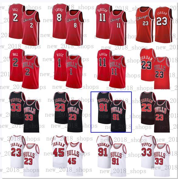 

23 Michael Lonzo Ball Derrick Rose 2 Chicagos Bull 33 Scottie Pippen 91 Dennis Rodman Demar DeRozan 75th Anniversary Retro basketball Jersey