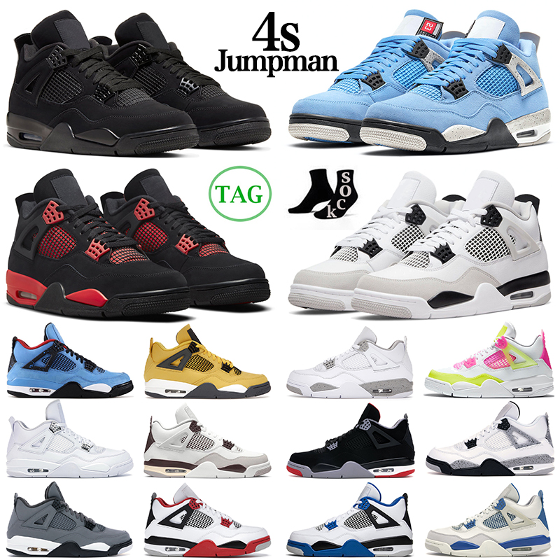 

4s Mens Basketball Shoes Military Black Cat Jumpman Jordens Retro 4 University Blue Red Thunder Sail Cactus Jack White Oreo Men Trainers Outdoor Sports Sneakers, 42
