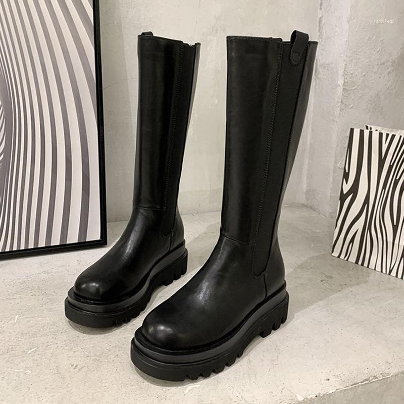 

Boots Chunky Platform Knee High Women 2022 Autumn Black Pu Leather Long Woman Back Zipper Thick Bottom Botas