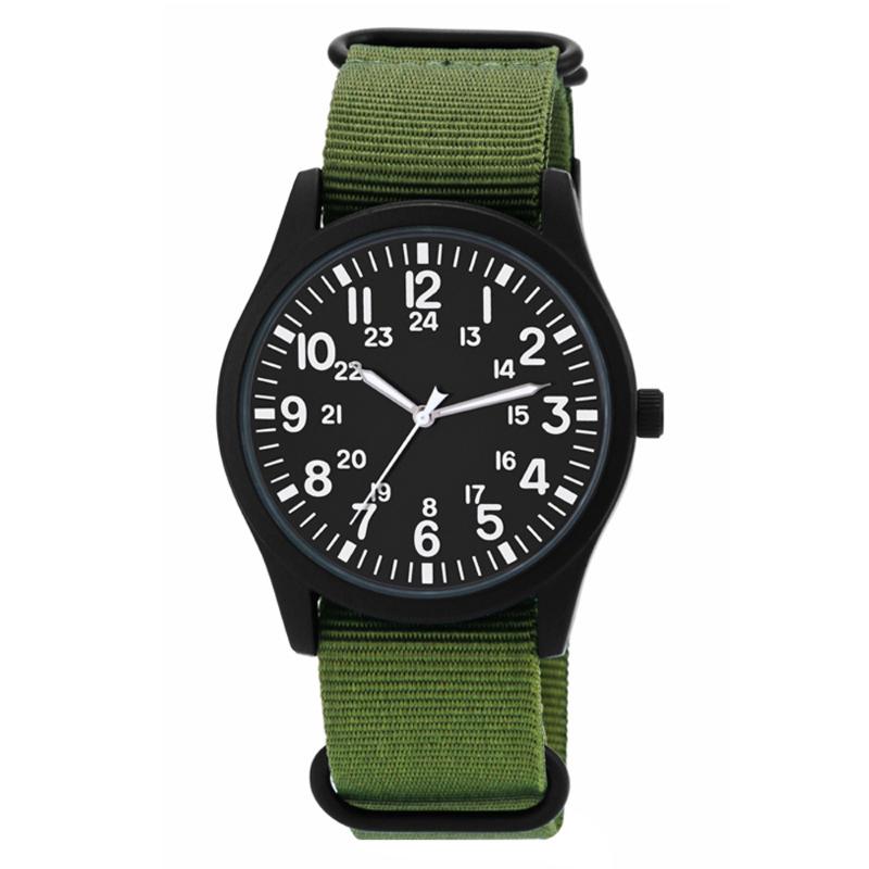 

Wristwatches Men Watch Nylon Strap Sport Outdoor Clock 24H Display Quartz Wristwatch Relogio Masculin, Green