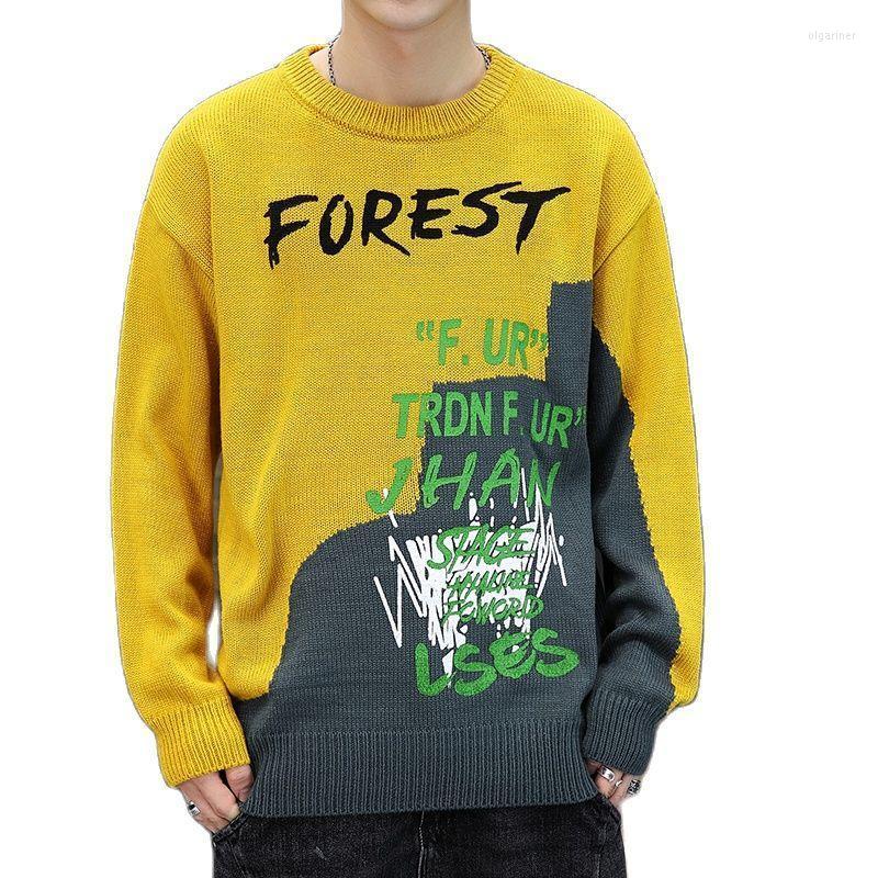 

Men's Sweaters Fashion Men Crew-Neck Sweater Winter Patchwor Harajuku Korean Style Pullover Oversized Spring SweaterMen's Olga22, White