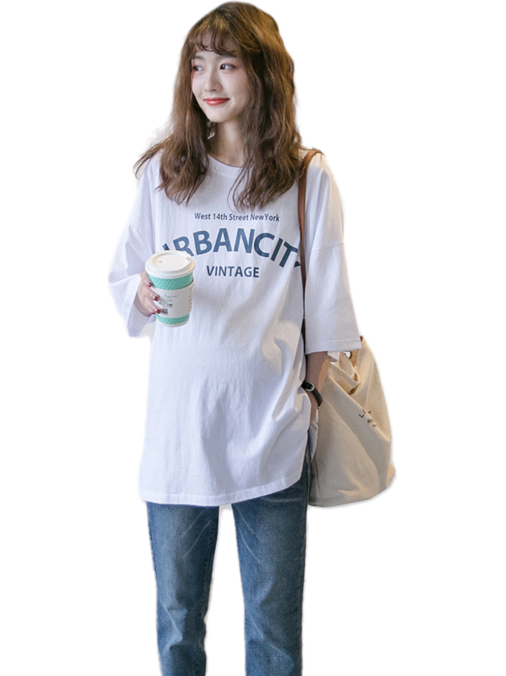 

Spring maternity fashion cartoon tops style cover belly does not show pregnancy long sleeves T-shirt, White