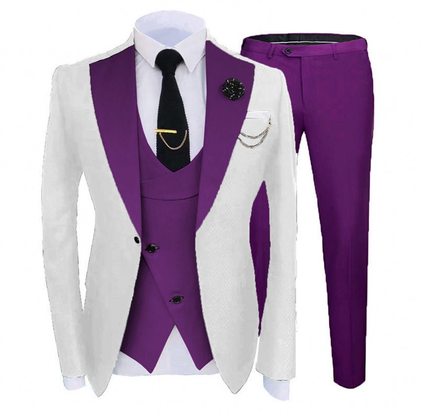 Brand New White Groom Tuxedos Black Notch Lapel Groomsmen Hommes Robe De Mariage Style Homme Veste Blazer 3 Pièce Costume Veste Pantalon Gilet Cr