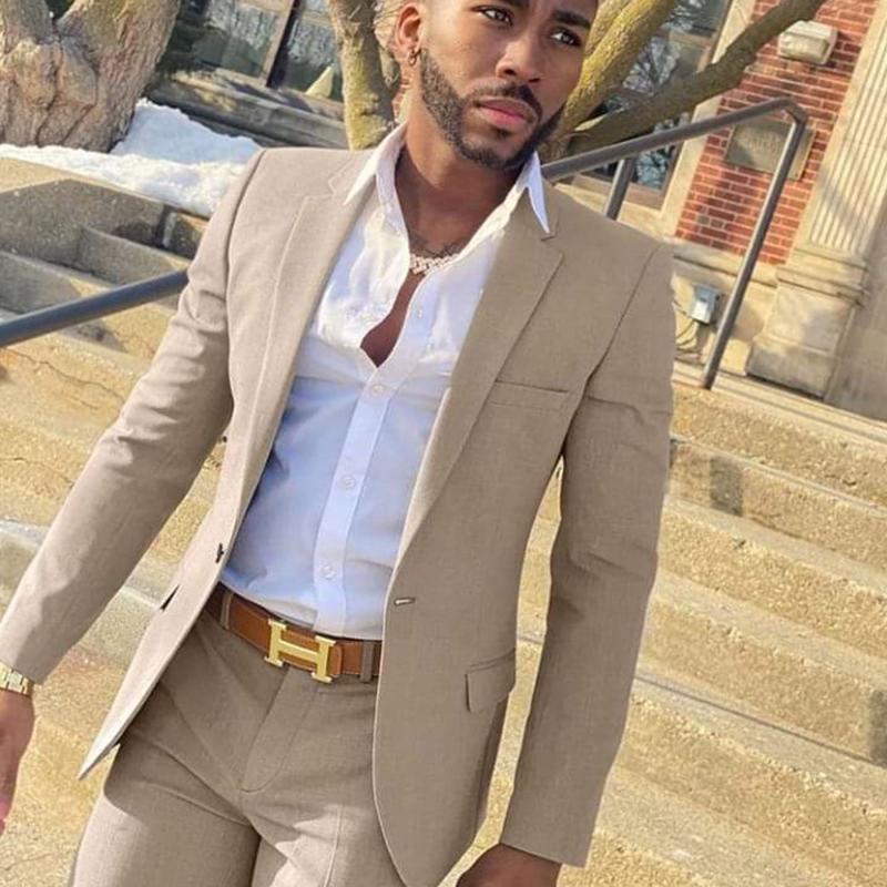 

Men's Suits & Blazers 2022 Fashion Costume Slim Fit Gentlemen For Men 2 Piece Beige Wedding Groom Tuxedo Male Jacket With Pants, Dark grey