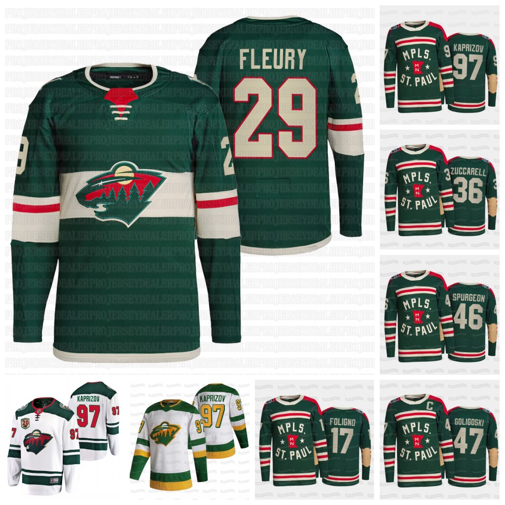 

29 Marc-Andre Fleury 2022 Minnesota Wild Jersey Kirill kaprizov 2022 Jared Spurgeon Kevin Fiala Nick Bjugstad Marcus Foligno Mats Zuccarello, 2021 20th green youth s-xl