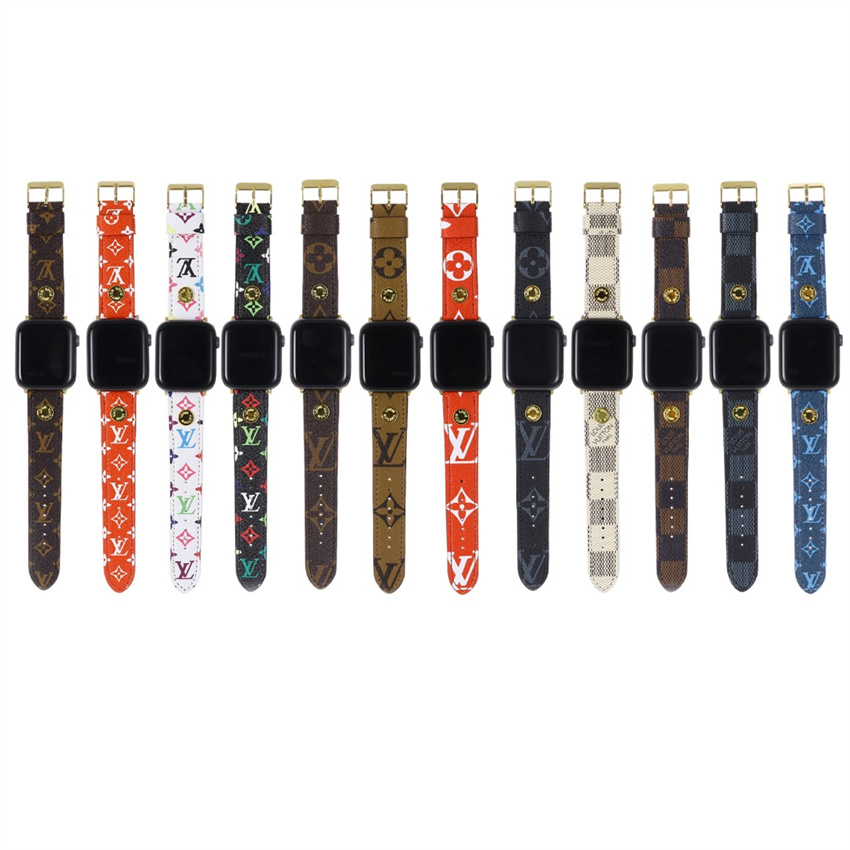

Genuine Leather strap LOUIS VUITTON LV checkered Watch Bands For Apple designer watch band 38mm 40mm 41mm 42MM 44mm 45MM iWatch 3 4 5 SE 6 7 Series