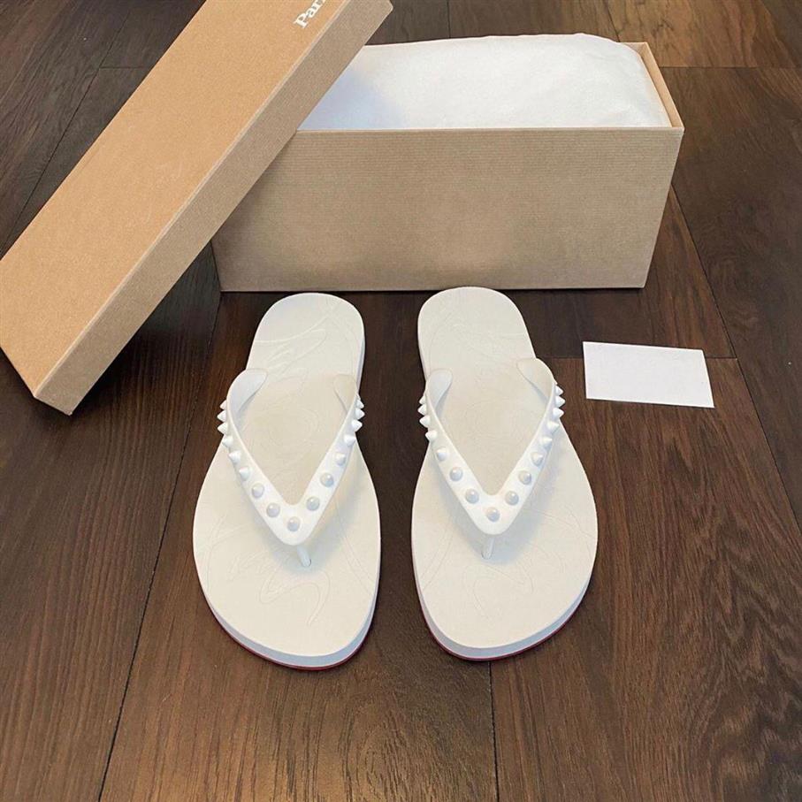 

2020 Summer Men Beach Slip On Slides Red Bottoms Loubi Flip Flat Sandals Slippers Studs Sandals Flats Luxury Designer Flip Flops S218P, Colour2