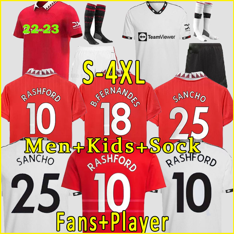 

size s-4xl 22 23 SANCHO PLAYER #7 soccer jerseys RASHFORD MAN 2022 2023 football shirt man UTd POGBA CAVANI B. FERNANDES men kids kit VARANE FRED Shaw McTominay SOCK, 22-23 away+patch