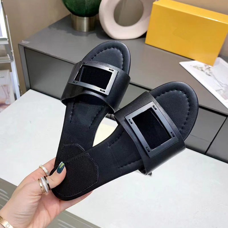 

Designer Sandals Baguette Slipper Black Leather Slippers Women Flat Slides Beading Sandal Rubber Shoes Platform Slipper Fashion Summer Slider With box 35-41