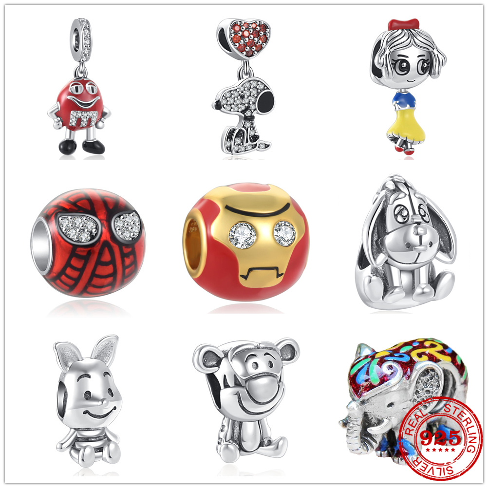 

925 Sterling Silver Dangle Charm New Cute Elephant Dog Rabbit Tiger Pig Colorful Charm Bead Fit Pandora Charms Bracelet DIY Jewelry Accessories