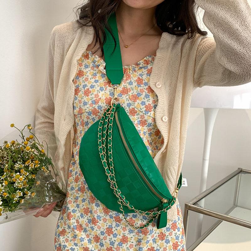 

Waist Bags Fashion Female Belt Summer Ladies Fanny Pack Chain Handbags Luxury Leather Wide Straps Crossbody Chest Bag Purse, Sky blue