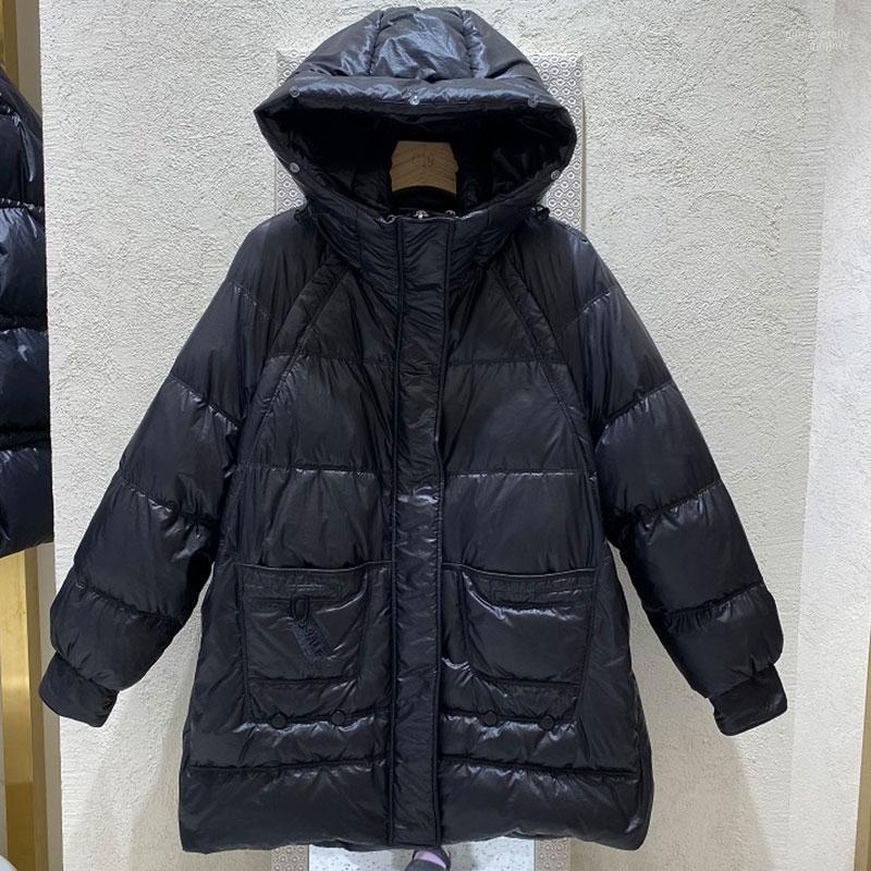 

Women' Down & Parkas Winter Jacket Women Mid-length 2022 Loose Hooded Stand-up Collar Thin White Duck Overcoat Glossy Thick Warm Coat Guin2, Light brown