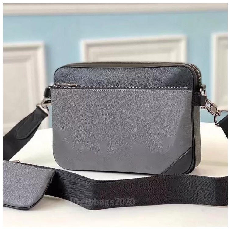 

Handbags Men Leather TRIO Messenger Bags Luxury Shoulder Bag Make up Bag Designer Handbag Tote Man's 9, With labels