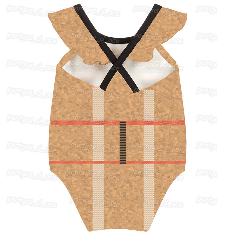 

Vintage Plaid Girls Swimwear One Piece Kid Girl Swimsuit Summer Beach Diving Surfing Bathing Suits, Brown #06