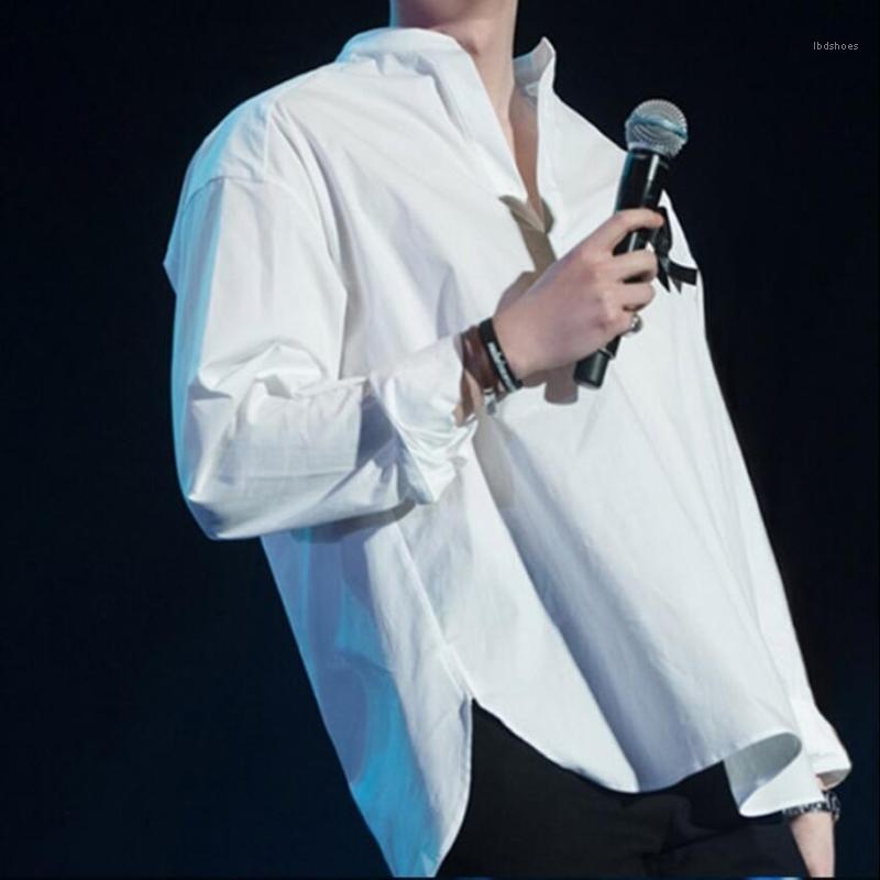 

Men' Casual Shirts Streetwear Spring Men Hair Stylist Trendy Oversize Loose Coat Male V-neck Long-sleeved Shirt Hombre Plus Size TopMen, Black