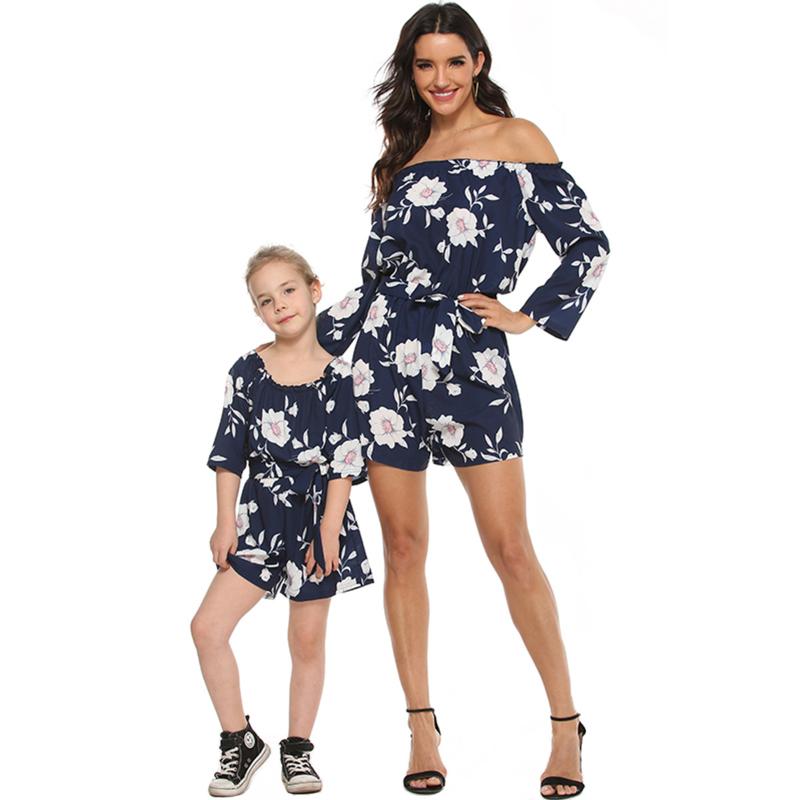 Family Matching Outfits Mother Daughter Overalls Pants One-Piece Mommy And Me Dresses Clothes Women Girls Mom Baby Dress Jumpsuit-image-762897392