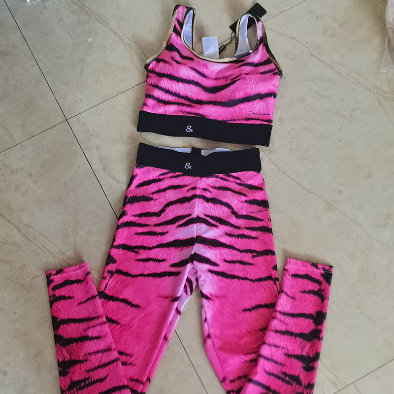 

Letter Webbing Women Tracksuits Indoor Shaping Fashion Yoga Outfits Pink Tiger Printed Sleeveless Tanks for Lady