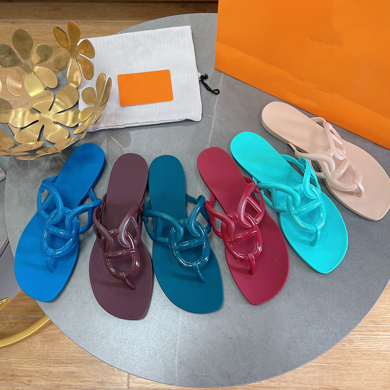 

Ladies Oran Sandals Women Chain Slides Luxury Summer rubber Big Head Slides Fashion Beach Sexy Shoes Flat Slippers Top Quality With Box NO353 W1, Sock