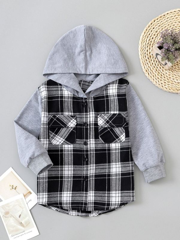 

Toddler Boys Contrast Plaid Hooded Coat SHE, Multicolor