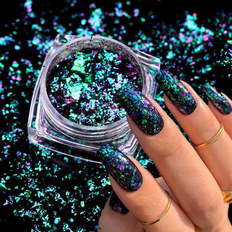 

Nail Glitter 1 Box Chameleon Flakes Irregular Aluminum Foil UV Gel Polish Sequins Palliette Manicures Art Decoration Powder