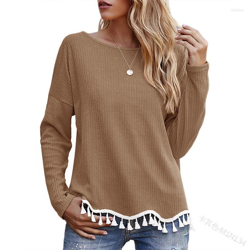 

Women' T-Shirt Women' Top Spring Autumn Long Sleeve Tassel Stitching Fashion O-Neck Solid Color Loose Pullover T-shirtWomen, Black