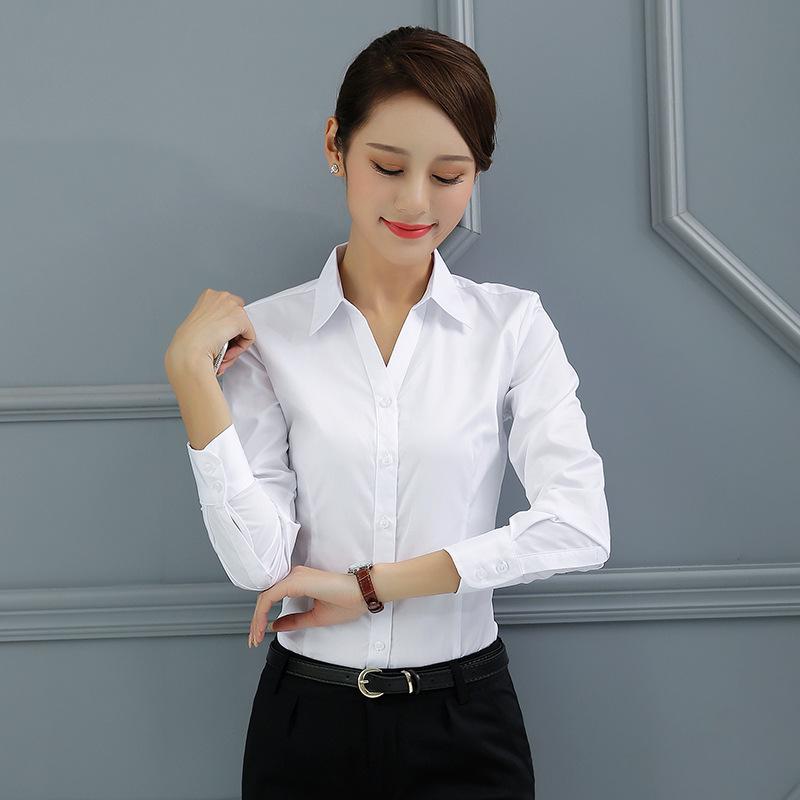 

Women' Blouses & Shirts Women Shirt Long Sleeve Ladies Office Plus Size 4XL Blouse Cotton White OL Female Blusas Camisa MujerWomen, Blue