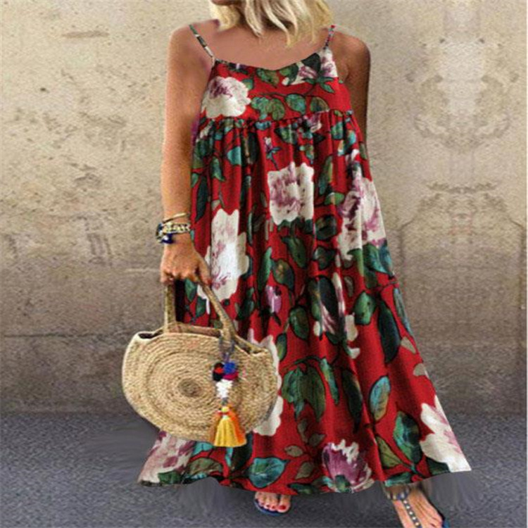 

Summer new halter print girl fresh sweet cotton linen dress, Gray