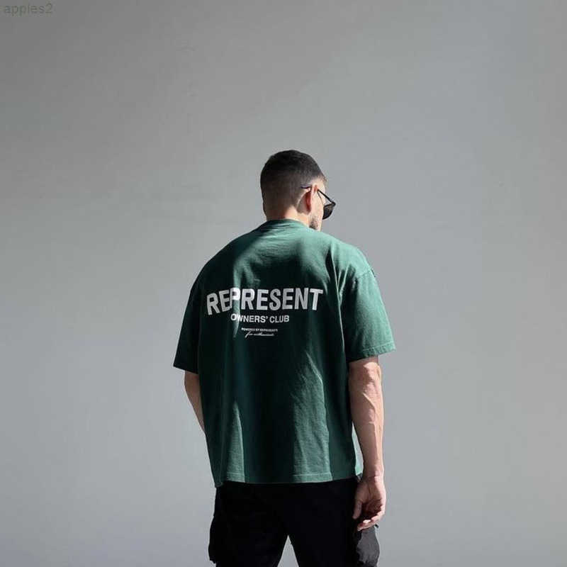 

22SS Slogan Printing 100% Cotton Oversized Represent Top Tees Men Women Sports Style Four Seasons Stranger Things Goth HN9E, Green