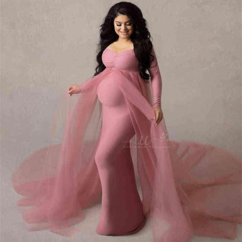 

Maternity Dresses Photography Props Shoulder Free Pregnancy Long Dress For Pregnant Women Maxi Gown Baby Showers Photoshoot J220531, Light blue