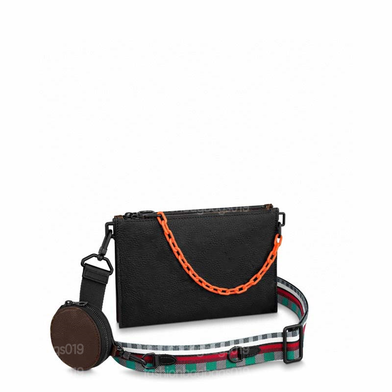 

IN THE LOOP Trio Pouch Orange Chain Bag Two Zip Pockets Taurillon Monograms Leather with Rounded Coin Zipper Wallet Luxurys Cross Body M59681