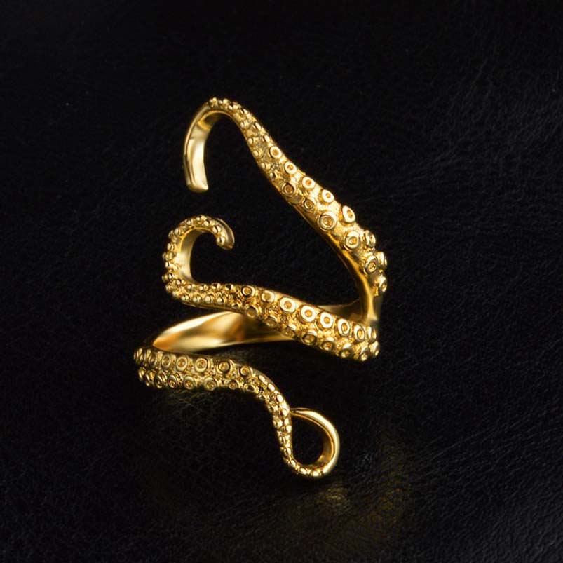 

Brand New Adjustable Size silver Plated golden color Gothic Deep Sea Squid Octopus Rings For Men and Women Jewelry