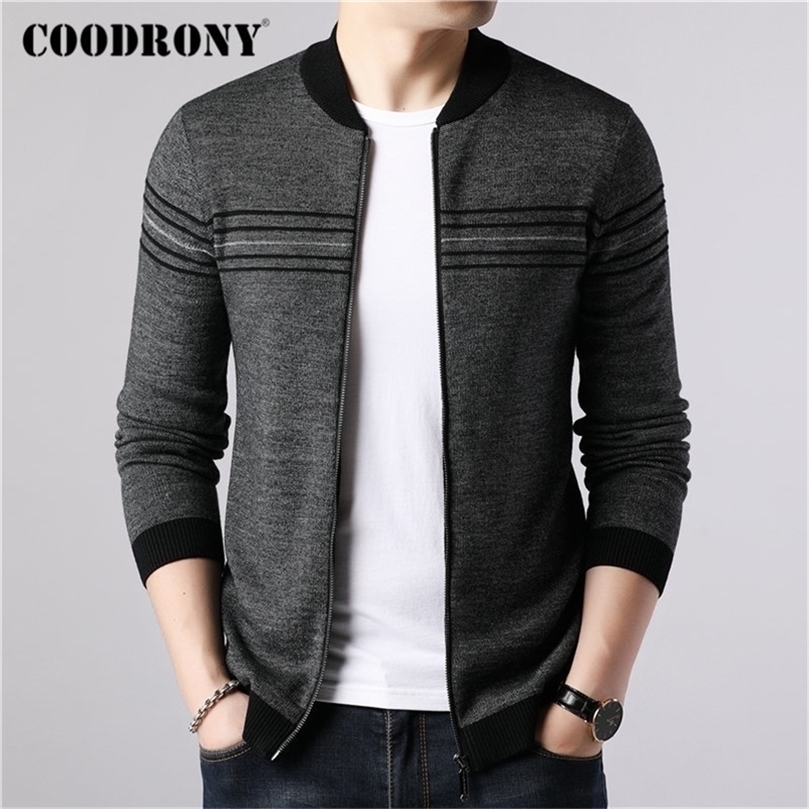 

COODRONY Brand Sweater Coat Men Casual Striped Cashmere Wool Cardigan Men Arrival Autumn Winter Warm Zipper Coats 91087 201202, Red