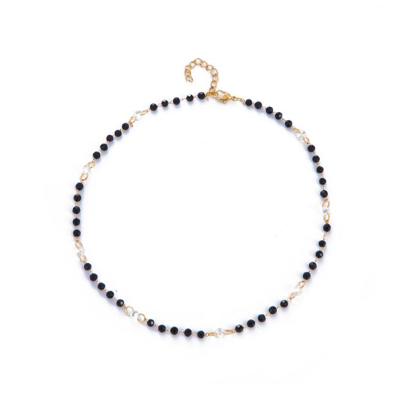 

Chokers Creative Design Beaded Chain Necklace For Women Bohemian Black Transparent Crystal Beads Collarbone FemaleChokers